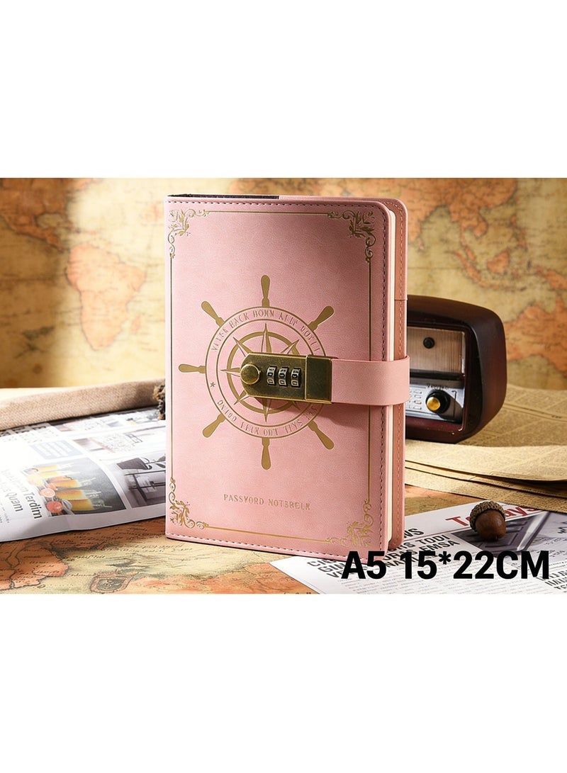 A5 vintage leather diary with a 3-digit combination lock, retro style, suitable for office and school, gift, Luxury Diary for Ramadan Gifting & Daily Writing stationery (Pink) - Image 3